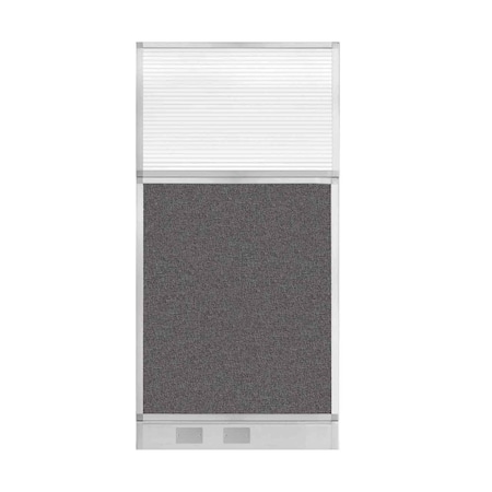 Versare Hush Panel Cubicle Partition 3' x 6' Charcoal Gray Fabric Clear Fluted Window w/ Cable Channel 1856307-1